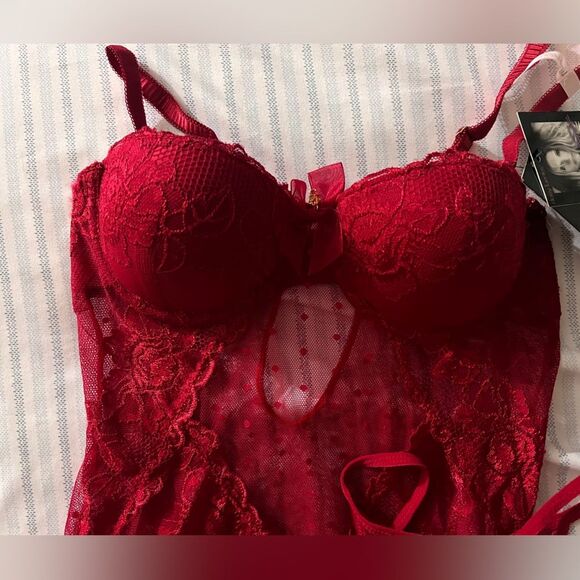 NWT Daisy Fuentes Red Babydoll Lace Lingerie Chemise Bra Small - Picture 2 of 7